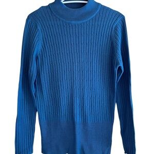 Suzanne’s Blue Ribbed Knit Cowl/Turtleneck Sweater EUC
